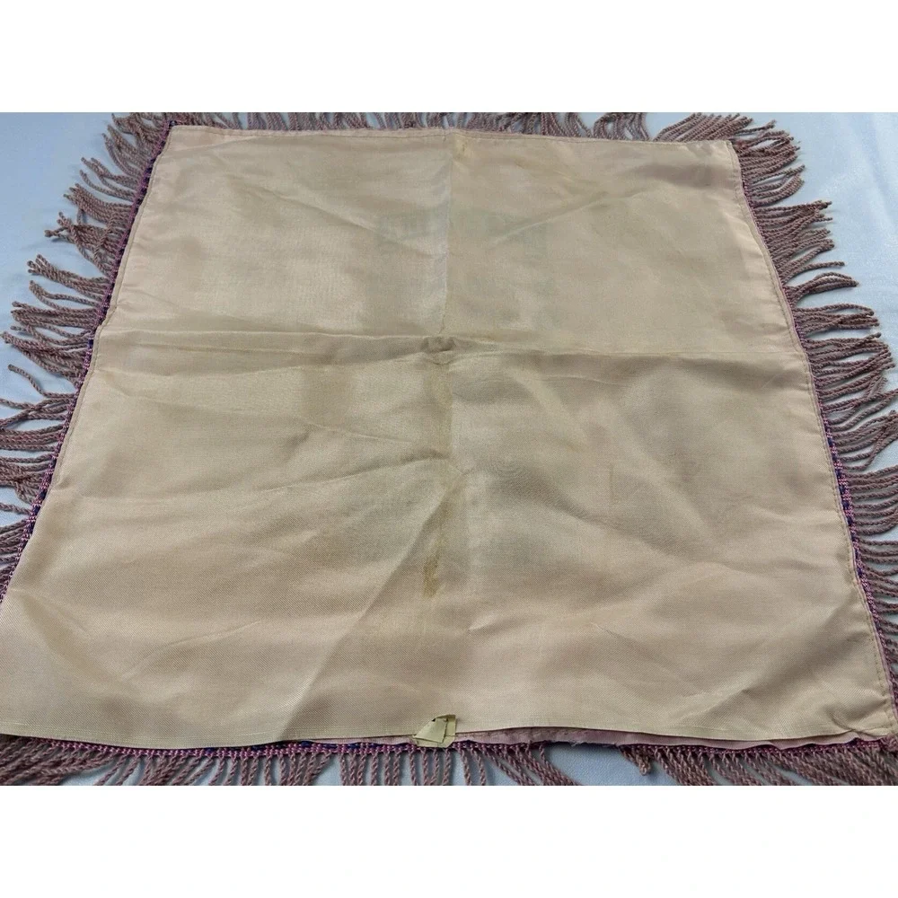 Vintage Satin Mother Poem Pillowcase Pink Floral Fringe Sentimental Decor